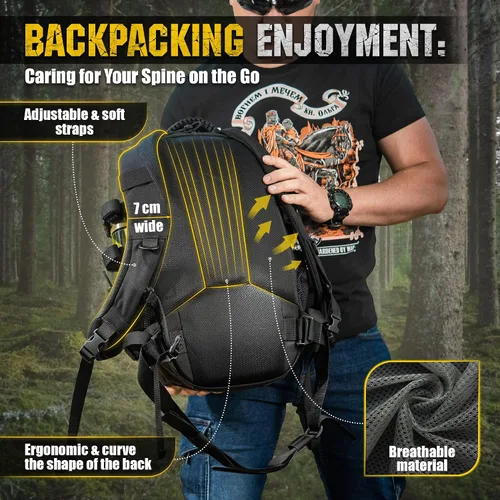 Vista 3 de M-Tac Mochila militar para hombres y mujeres - Mochila grande de senderismo MOLLE de 25L para viajes y supervivencia - Mochila negra - Senderismo