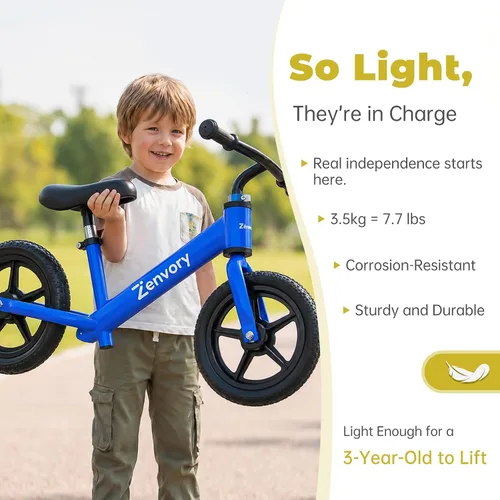 Vista 3 de Toddler Balance Bike Age 2-5, 12 Inches, Tool-Free Adjustable Azul