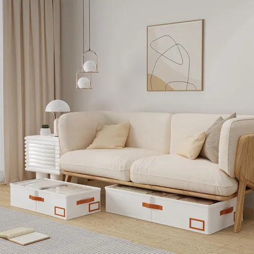 Vista 2 de Yawinhe Almacenamiento debajo de la cama, paquete de 2 organizadores de armario, bolsas plegables para contenedores, con ranura para tarjeta de Beige