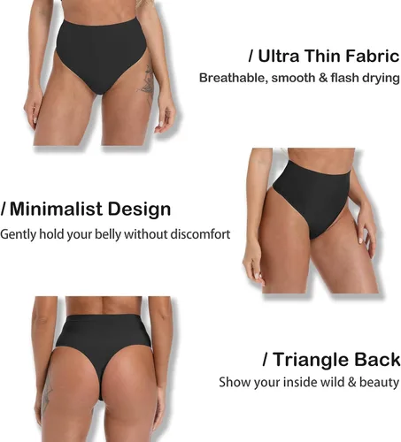 Vista 4 de Tanga de algodón acanalado transpirable sin costuras de cintura alta para mujer, ropa interior de talla grande