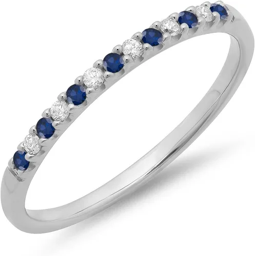 Vista 7 de Dazzlingrock Collection Anillo apilable de boda con piedras preciosas y diamantes de 14 quilates, oro blanco