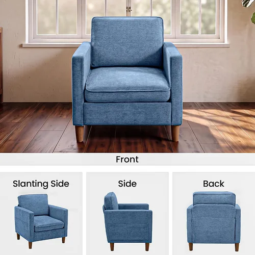 Vista 8 de Kingfun Juego de 2 sillas decorativas, sillas de sala de estar, sillón de lectura de mediados de siglo, felpilla con pie de madera maciza