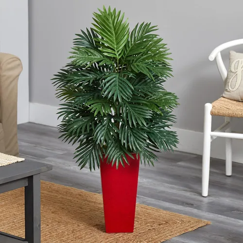Vista 2 de Nearly Natural 6489 - Planta artificial de palmera areca en maceta roja, 20 x 20 x 40