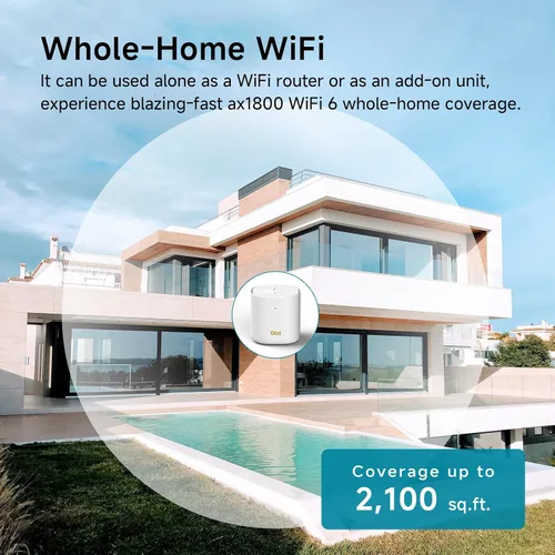 Vista 4 de DBIT AX1800 WiFi 6 Sistema Wi-Fi de malla para todo el hogar, cobertura de doble banda de hasta 2,100 pies cuadrados y 150 dispositivos, enrutador
