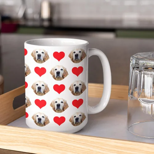 Vista 2 de Tazas de café personalizadas con múltiples caras de 15 onzas con corazones, tu foto en taza de café para hombres, mujeres y mascotas, regalos