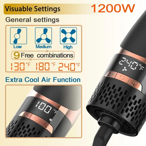 Vista 4 de Nicebay Cepillo secador de pelo, cepillo secador de pelo para mujer, estilo rápido, cepillo de soplado de un solo paso con pantalla