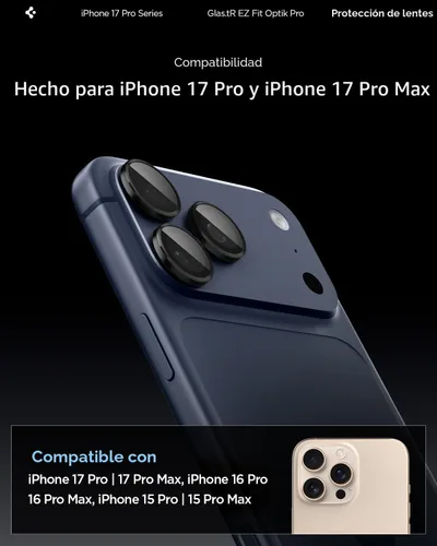 Vista 2 de Spigen Protector de pantalla para lente de cámara [GlasTR EZ Fit Optik Pro] diseñado para iPhone 17 Pro Max iPhone 17 Pro iPhone 16 Pro Max 16