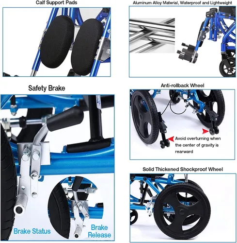 Vista 5 de Silla de ruedas Silla de ruedas totalmente acostada para accidente cerebrovascular hemiplejia discapacitada, parálisis cerebral, silla de ruedas