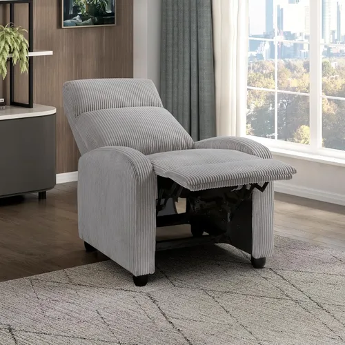 Vista 11 de Lexicon Sillón Reclinable de Pana con Respaldo Empujable Sillón Butaca Reclinable de Empuje hacia Atrás, Marco de Madera Sólida y Base de Metal Gris