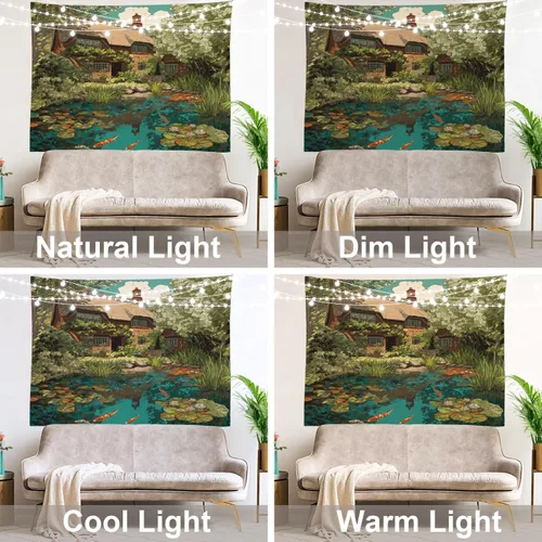 Vista 9 de Shrahala Peaceful Retreat Charming Abode Tapestry, Verdant Landscape Water Wall Hanging Hd Print Polyester Backdrop For Dorm Room Bedroom 30 X 40 In