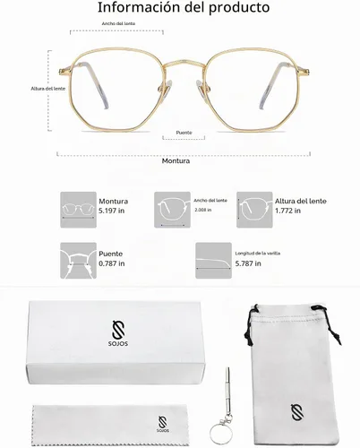 Vista 4 de SOJOS Small Blue Light Blocking Glasses Hexagonal Eyeglasses Frame Anti Blue Ray Glasses One and Only SJ5036