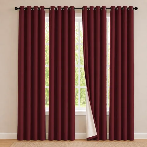 Vista 45 de 2 paneles de cortinas 100% opacas, de peso medio, con aislamiento térmico y ojales para dormitorio, sala de estar, tratamiento de ventana