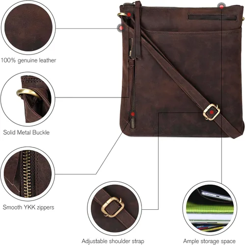 Vista 6 de Bolsos cruzados de cuero para mujer, bolsos de mano de moda para mujer, bolsos cruzados de tamaño mediano para mujer, regalo para ella, Marrón