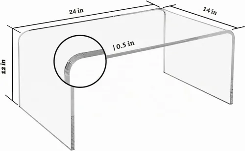 Vista 3 de Mesa auxiliar de acrílico transparente, 24 pulgadas de largo x 14 pulgadas de ancho x 12 pulgadas de alto x 1/2 pulgadas de grosor, mesa auxiliar