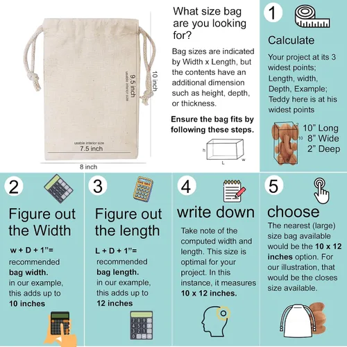 Vista 6 de BigLotBags Bolsas de muselina de algodón 100% algodón orgánico con cordón único, de calidad premium, ecológicas, reutilizables, paquete de 25
