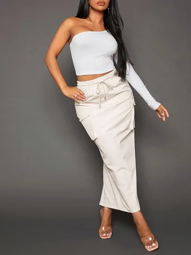 Vista 4 de Verdusa Falda cargo larga con bolsillo lateral y cintura elástica para mujer