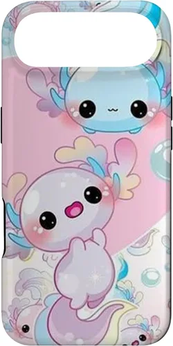 Vista 27 de Linda funda Kawaii Axolotl azul y rosa para iPhone 17