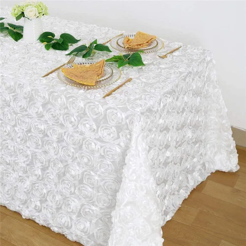 Vista 11 de QueenDream Mantel de roseta dorada de 90 x 132 pulgadas, mantel floral rústico para bodas, fiestas de cumpleaños, eventos y decoración