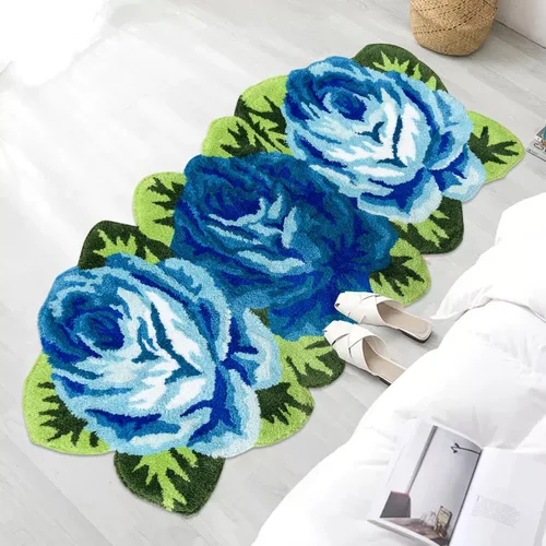 Vista 8 de USTIDE Bonita alfombra de baño de rosas para baño, alfombra de baño naranja de lujo, antideslizante, con forma de flor, alfombra de ducha de felpa