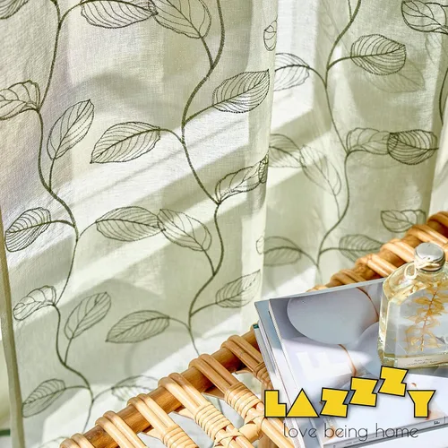 Vista 2 de Lazzzy Cortinas traslúcidas con hojas bordadas (2 piezas)
