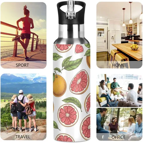 Vista 5 de Grapefruit Fruits Stainless Steel Vacuum Insulated Water Bottle 32 Oz Leakproof Water Bottles, BPA-Free Sports Water Bottle with Straw
