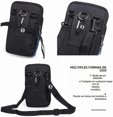 Vista 4 de Senient Wolf impermeable de nailon multifuncional teléfono Crossbody cintura cartera viaje pasaporte bolsa Negro