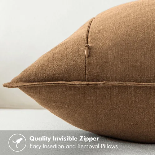 Vista 3 de MIULEE - Juego de 2 fundas de almohada decorativas de lino, estilo bohemio, rústico, neutral, para sofá, cama, 16 x 16 pulgadas, color marrón