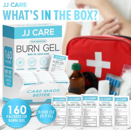 Vista 5 de JJ CARE Gel para quemaduras (paquete de 160), paquetes de gel calmante para quemaduras menores, gelatina de primeros auxilios y alivio de quemaduras