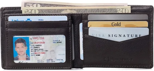 Vista 4 de Alpine Swiss RFID - Cartera de piel con 2 compartimentos para documentos de identidad, con ventana dividida, sección para billetes, en caja