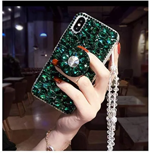 Vista 7 de Funda para Galaxy A11-3D hecha a mano Diamante Kickstand Rhinestone Bling Diamond Glitter Case para Samsung Galaxy A11 (verde)