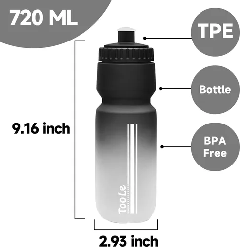 Vista 7 de Botella de agua para bicicleta, botella de agua exprimible para ciclismo, a prueba de fugas, sin BPA, con escala de capacidad con tapa superior