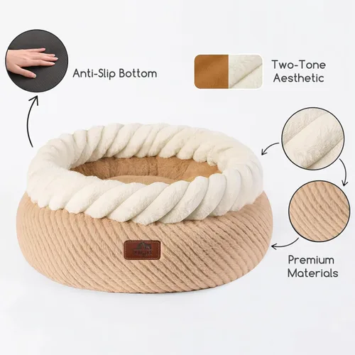 Vista 6 de Hollypet Cama redonda para gatos, camas pequeñas para perros con cojín Avena y blanco