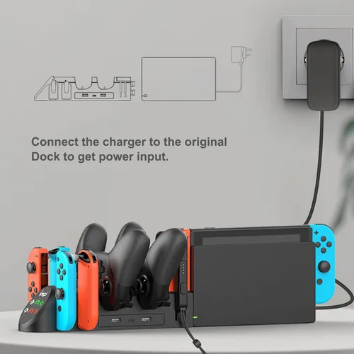 Vista 7 de FastSnail Charging Dock Compatible with Nintendo Switch Pro Controllers and for Joy Cons & OLED Model for Joycon,Multifunction Charger Stand for