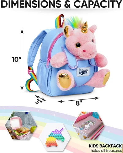 Vista 3 de Naturally KIDS Juguetes de unicornio rosa, regalos para niñas de 3 años, regalos de cumpleaños para niñas de 2 años, mochila de unicornio para niños
