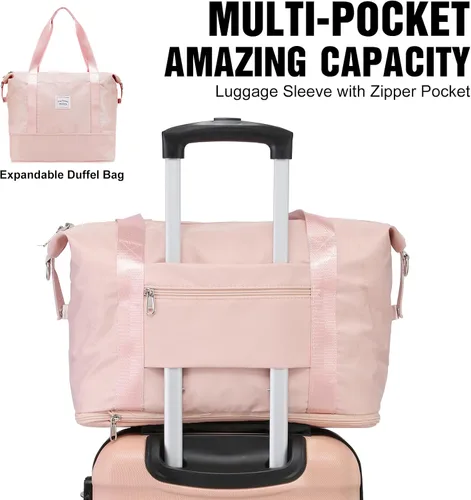 Vista 5 de LONG VACATION Juego de equipaje de 4 piezas de ABS hardshell TSA Lock Spinner Ruedas equipaje de mano en maleta, Rosado, Abs Hardshell Tsa Lock