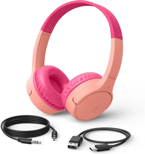 Vista 23 de Belkin SoundForm Mini - Auriculares inalámbricos Bluetooth para niños, batería de 30 horas, límite de volumen seguro de 85 dB, micrófono integrado
