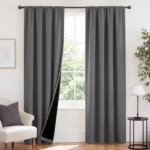 Vista 28 de NICETOWN Biscotti Beige 100% Cortinas opacas de 45" de largo para cocina, bolsillo con varilla para sótano completamente opaco, cortinas térmicas