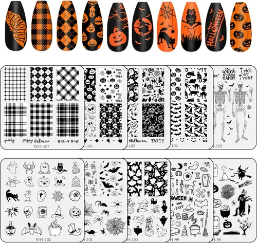 Vista 9 de Whaline Juego de 10 placas de estampado de arte de uñas del día de San Patricio, plantillas de sello de imagen de gnomo de trébol, trébol