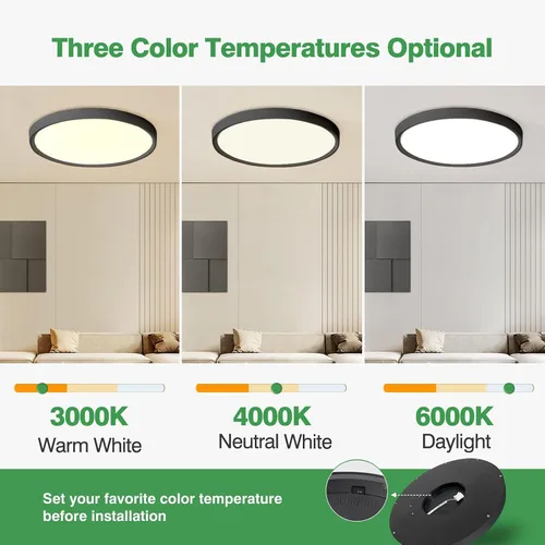 Vista 2 de Lámpara de techo LED empotrada grande de 24 pulgadas, 50W, 5480LM, 3000K/4000K/6000K CCT seleccionable, luminaria de techo de panel plano redondo