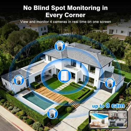 Vista 7 de Cámaras de seguridad inalámbricas para exteriores, sistema de cámara de seguridad de doble lente alimentado por energía solar, kit de cámara