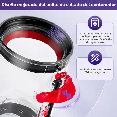 Vista 4 de Recipiente de Polvo Mejorado de Repuesto Compatible con Dyson Cyclone V10 Animal, V10 Total Clean, V10 Absolute, V10 Animal, SV12 para el Recipiente