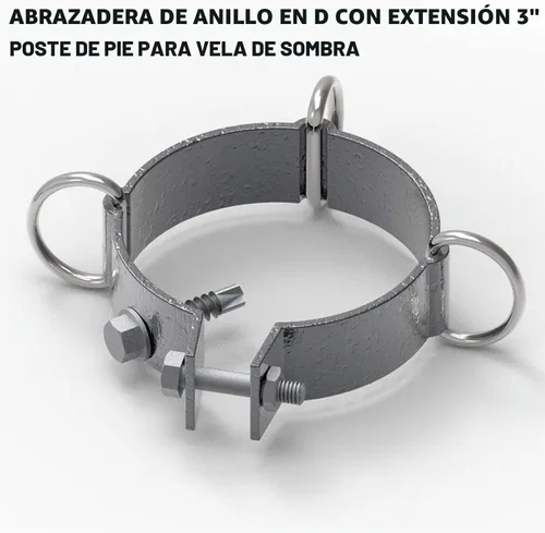 Vista 2 de TANG Abrazadera de anillo en D de 3 pulgadas para toldo de vela, poste de soporte de toldo resistente, postes de soporte de toldo de acero gris
