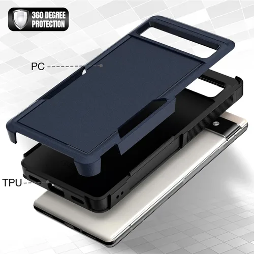 Vista 4 de Oumida Funda para Google Pixel 6A, funda de teléfono Dual Guard Pixel 6A, carcasa rígida de silicona híbrida a prueba de golpes, funda protectora