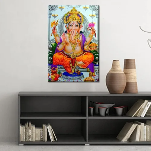 Vista 3 de TUMOVO Lord Ganesha - Decoración de pared Ganapati de Deidad india, cuadros impresos en lienzo, pósteres de pintura hinduismo cultural hindú