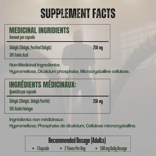 Vista 6 de Shilajit puro del Himalaya – 60 cápsulas Aprobado por Health Canada Energía, resistencia y claridad mental Vegano y probado en laboratorio