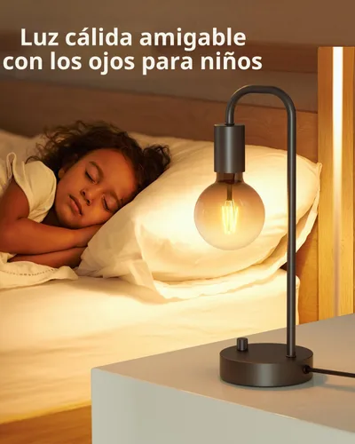 Vista 4 de ONEWISH Lámpara de mesa industrial para dormitorio, lámparas de noche modernas totalmente regulables con bombilla de luz cálida de 2700K