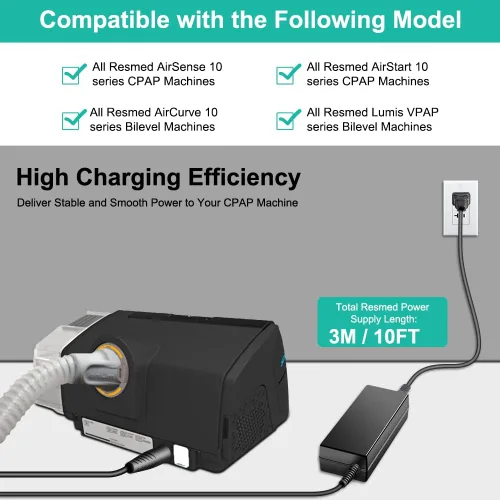 Vista 2 de HKY - Adaptador de alimentación de repuesto ResMed AirSense 10 de 24V CA para máquina CPAP AirStart 10, AirCurve 10, Lumis VPAP BiLevel Series 90W