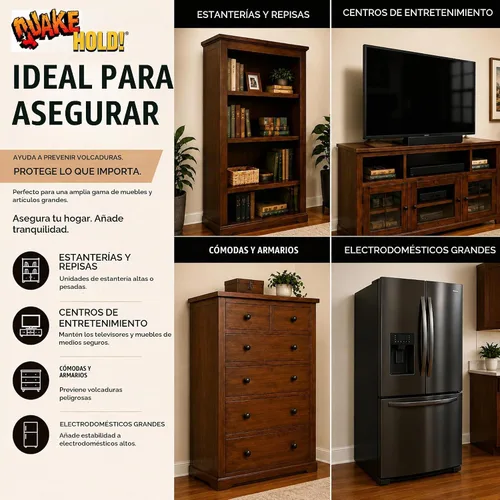 Vista 3 de Quakehold! 4164 Juego de correas para muebles, color blanco, 4164