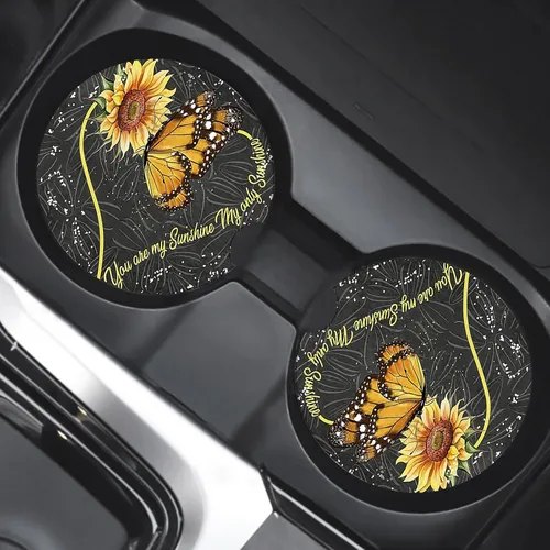 Vista 2 de 2 posavasos de cerámica absorbentes, posavasos para automóvil, patrón de girasol