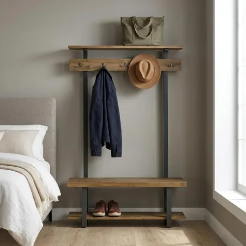 Vista 13 de Alaterre Furniture Pomona - Perchero de entrada – Moderno perchero rústico de 48 pulgadas montado en la pared con 6 ganchos – Madera maciza y ahorro